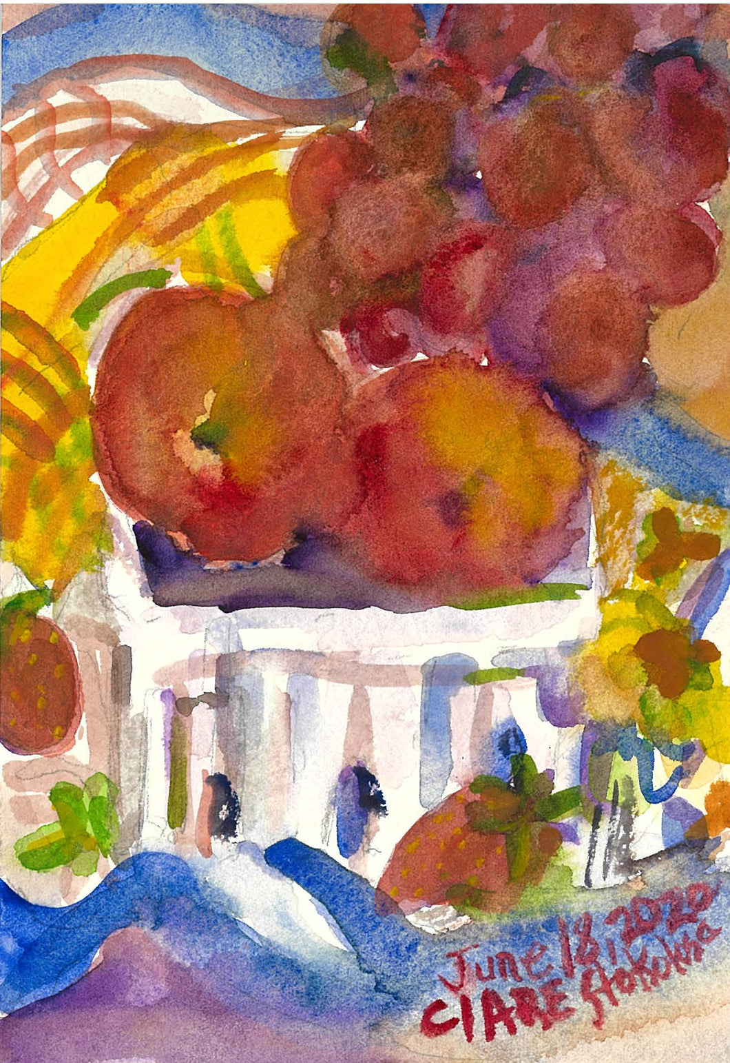 Peaches and Grapes in White Bin