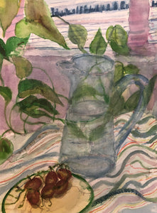 Glass Vase  with Green Plant, Still-Life